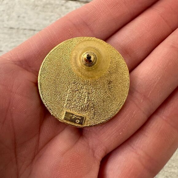 Vintage 80s Gold Tone Enameled Circle Earrings - Picture 3 of 6